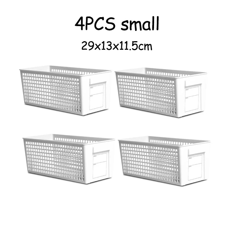 New 4/3PCS Crate Plastic Storage Box with Label Kitchen Basket Home Storage Supplies Desktop Cosmetic Stationery Organizer Boxes