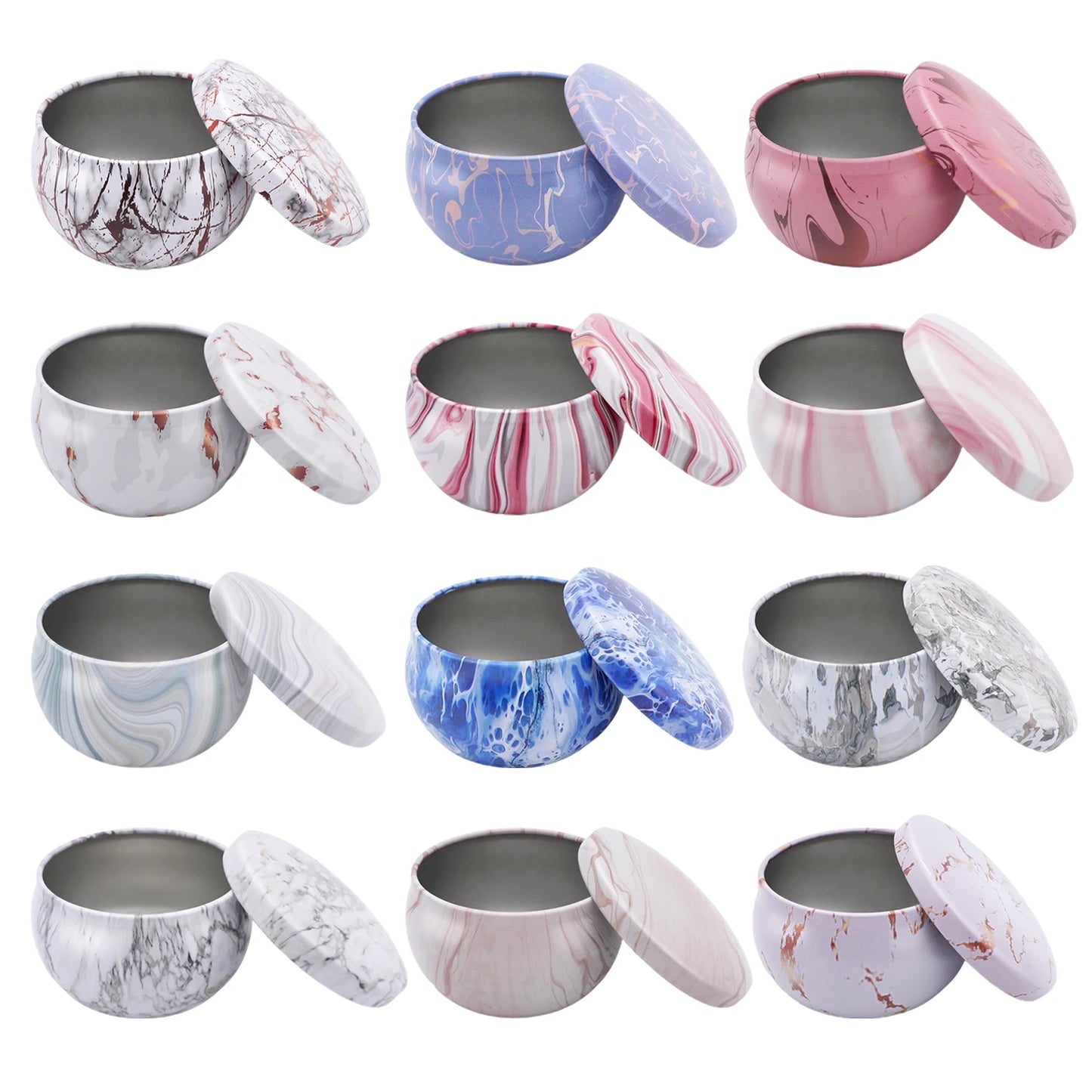 12 Pcs 1.57* 2.36inch (about 4* 6cm) Marble Round Candle Container Mold Container, Reusable Storage, High Temperature Resistance and Easy to Clean.