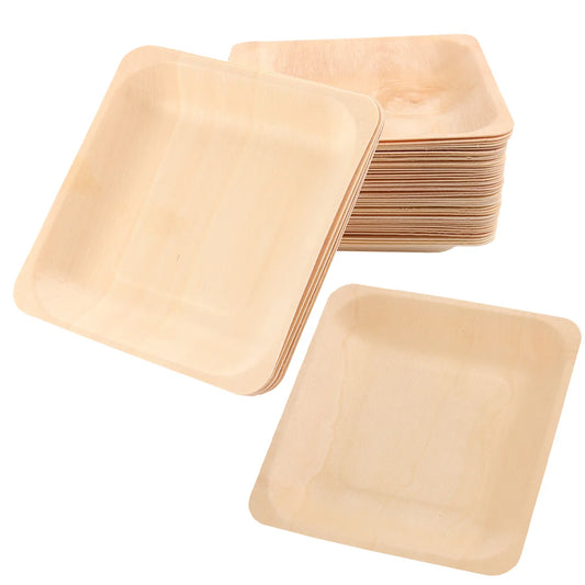50 Pcs Wood Plate Durable Eco Friendly Tableware Disposable Plates Wooden Square Plates Bamboo Safe Heavy Not Breakable Easy