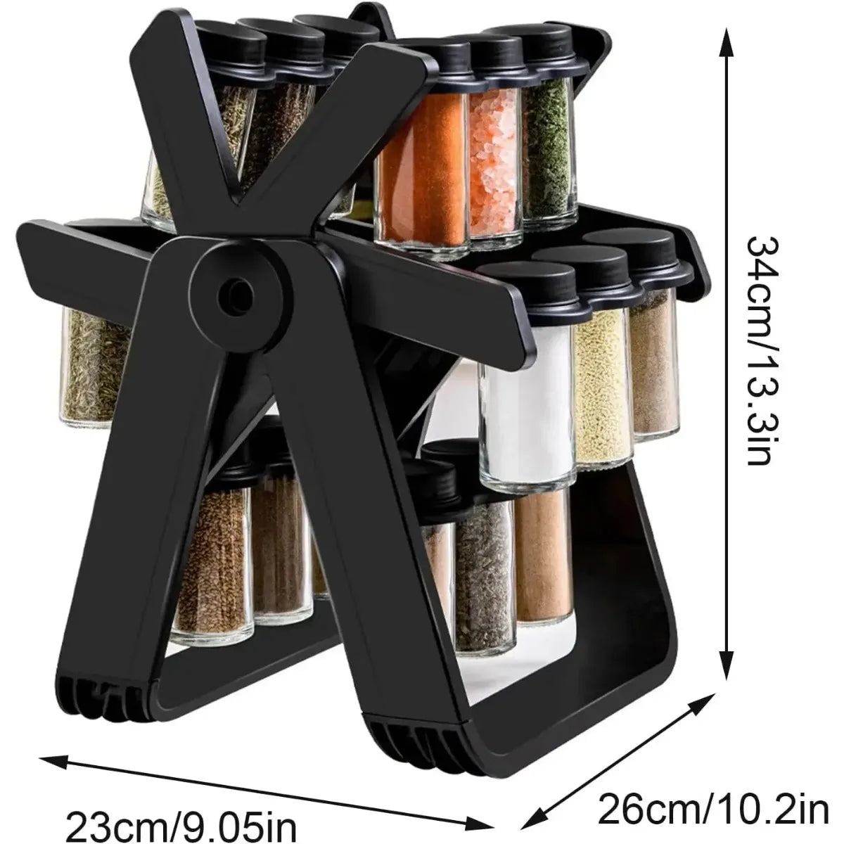 360° Rotating Spice Rack with 18 Glass Spice Jar Set Convenient Salt and Pepper Shakers Seasoning Organizer Kitchen Supplies