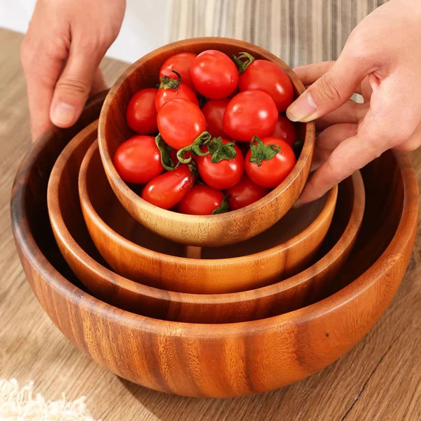 Acacia Wooden Fruit Salad Bowl, Japanese Style Rice Bowl, Single Wooden Ramadan Tableware, Utensils for Kitchen, Wood Soup Bowls