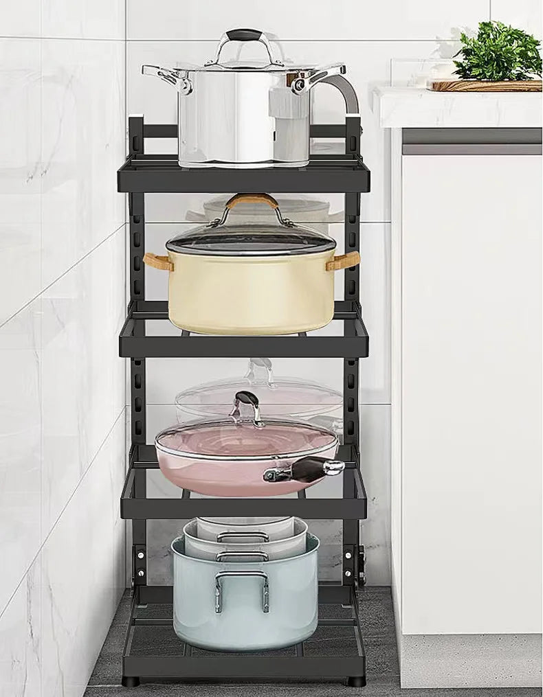 Kitchen Sink Organizer Rack Adjustable Pot Cabinet Rack Holder Multi-layer Home Frying Pan Holder Pot Bowl Storage Racks
