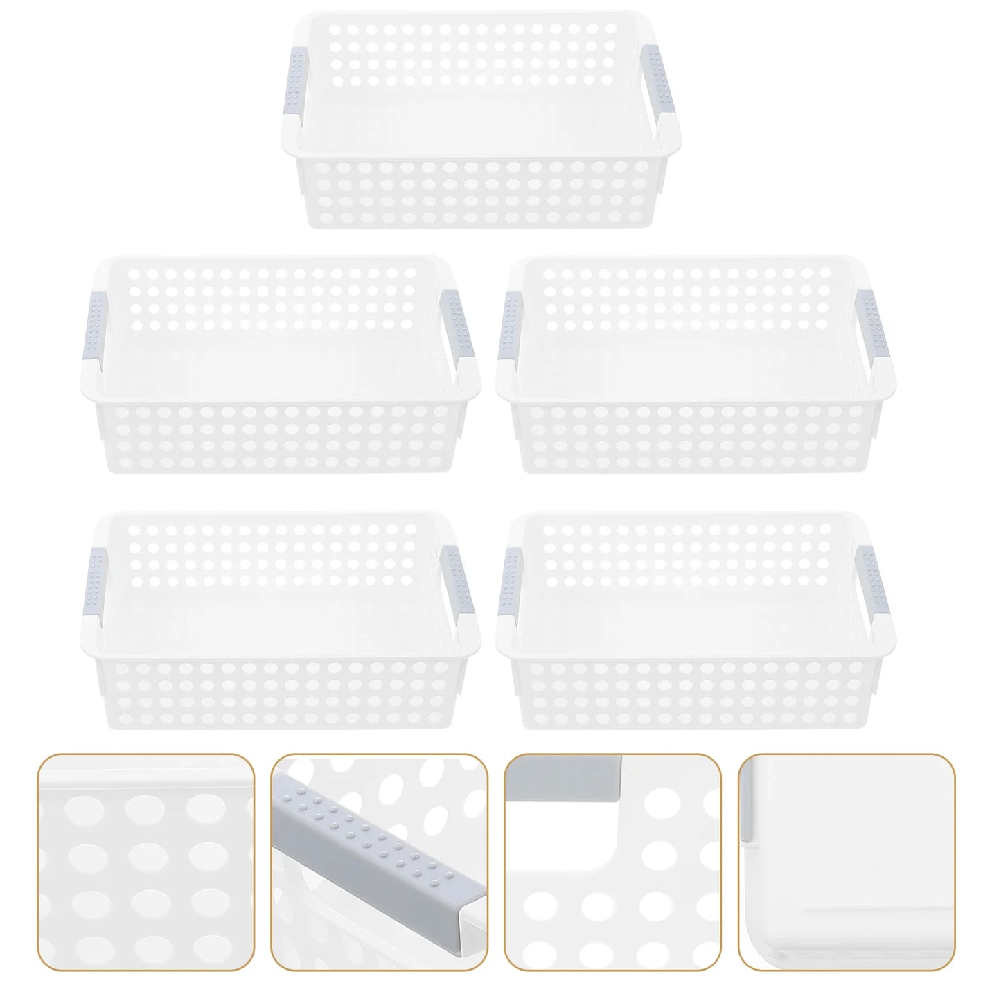 5Pcs Rectangular Storage Frame Plastic Baskets Mini Narrow Desk Organizer Home Office School Supplies Bathroom Accessories