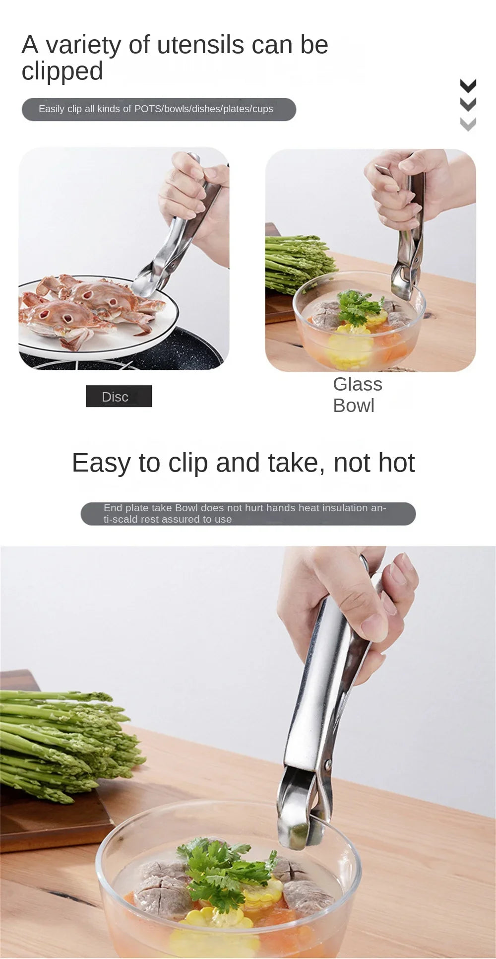 Kitchen Anti Scald Plate Bowl Dish Pot Holder Holder Stainless Steel Clamp Anti-hot Clip Lifter Kitchen Oven Accessories Tool