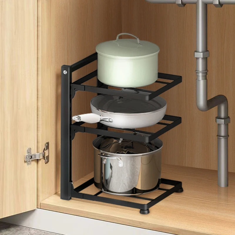 Kitchen Sink Organizer Rack Adjustable Pot Cabinet Rack Holder Multi-layer Home Frying Pan Holder Pot Bowl Storage Racks