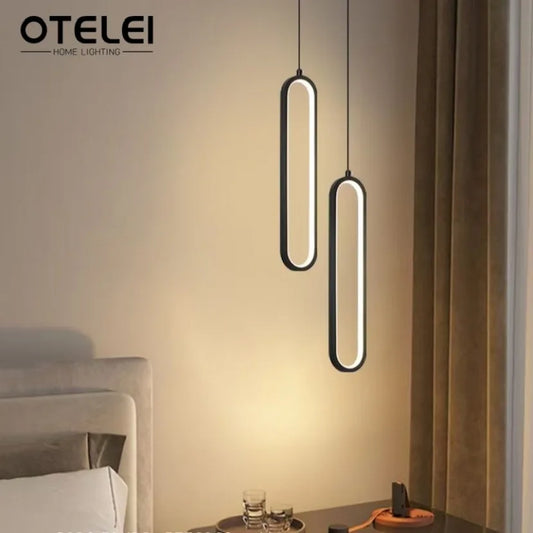 Modern LED Pendant Light Gold Black Minimalist Elliptical Pendant Lamp Living Room Dining Room Shop Bar Lighting Decoration