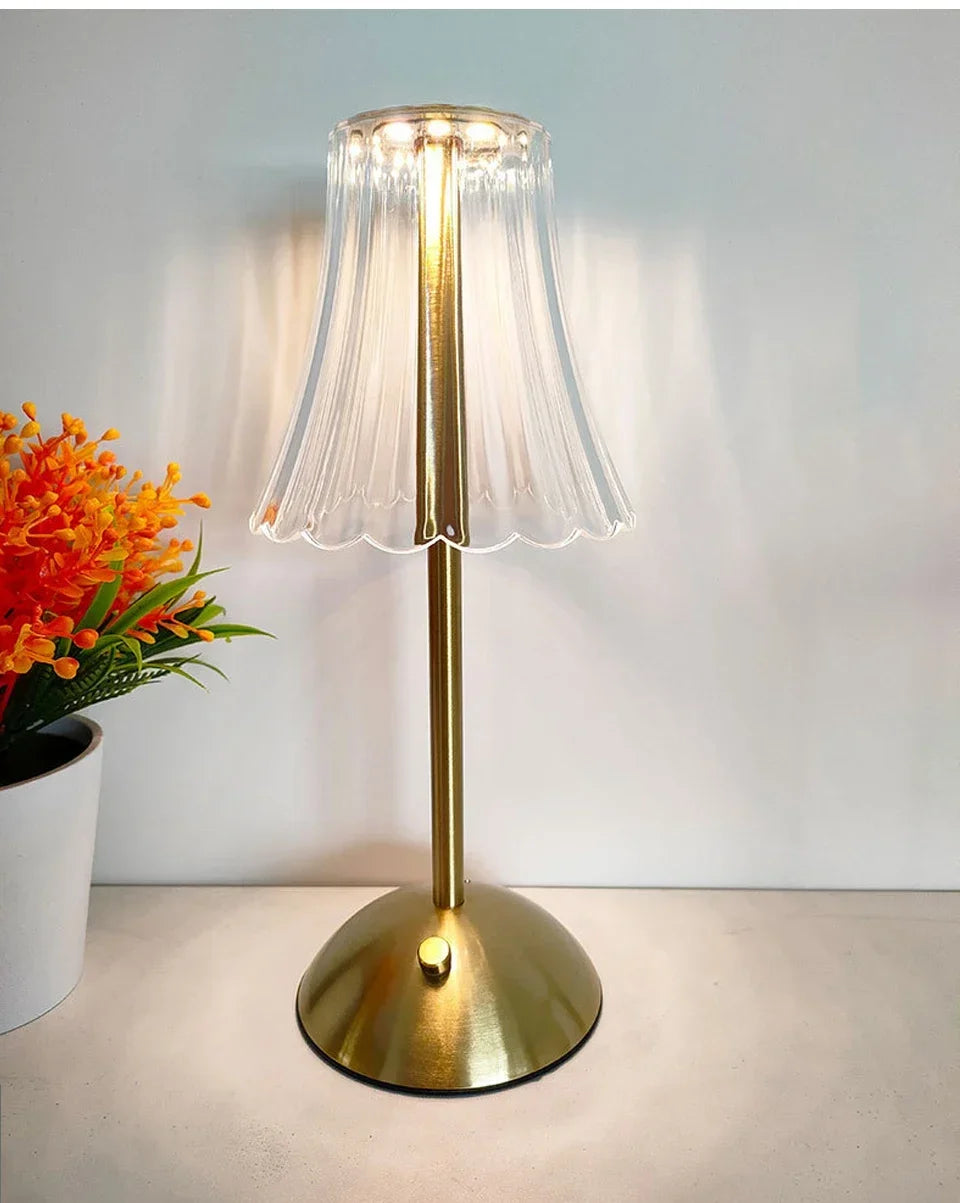 Rechargeable Crystal LED Table Lamp Touch Sensor Dimmable Desktop Nightlight Reading Lamp For Bar Hotel Restaurant Bedroom Decor