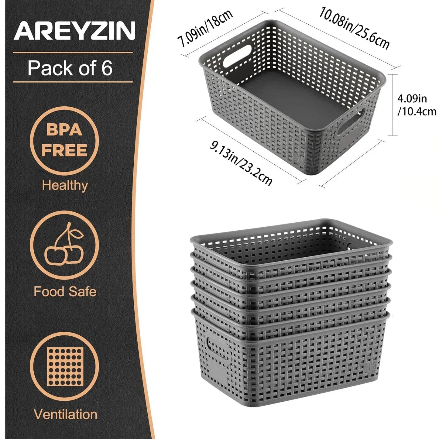 6 Pack Plastic Storage Box Hollowed Out Side Woven Simple Storage Organizer Basket, Home Goods Kitchen Sundry Boxes