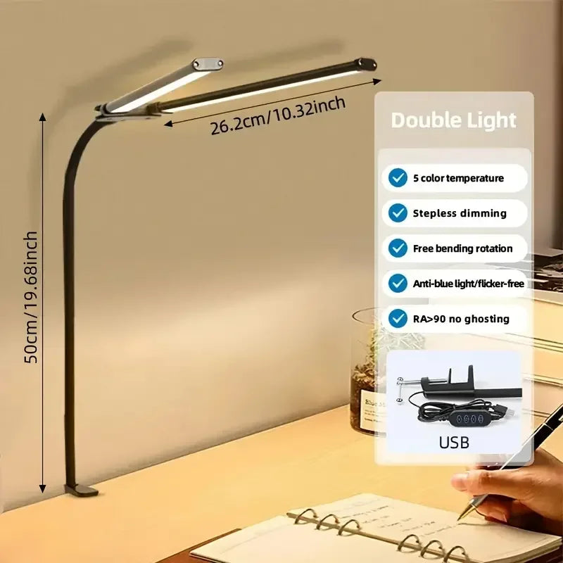 Led Desk Lamp for Office Home Bright Desk Light with Clamp USB Adapter Desk Lamp Stepless Dimming Adjustable Flexible Gooseneck