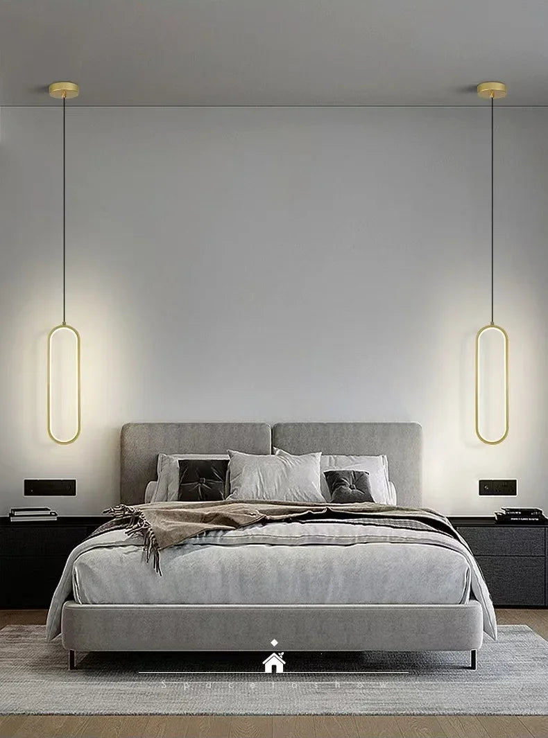 Modern LED Pendant Light Gold Black Minimalist Elliptical Pendant Lamp Living Room Dining Room Shop Bar Lighting Decoration