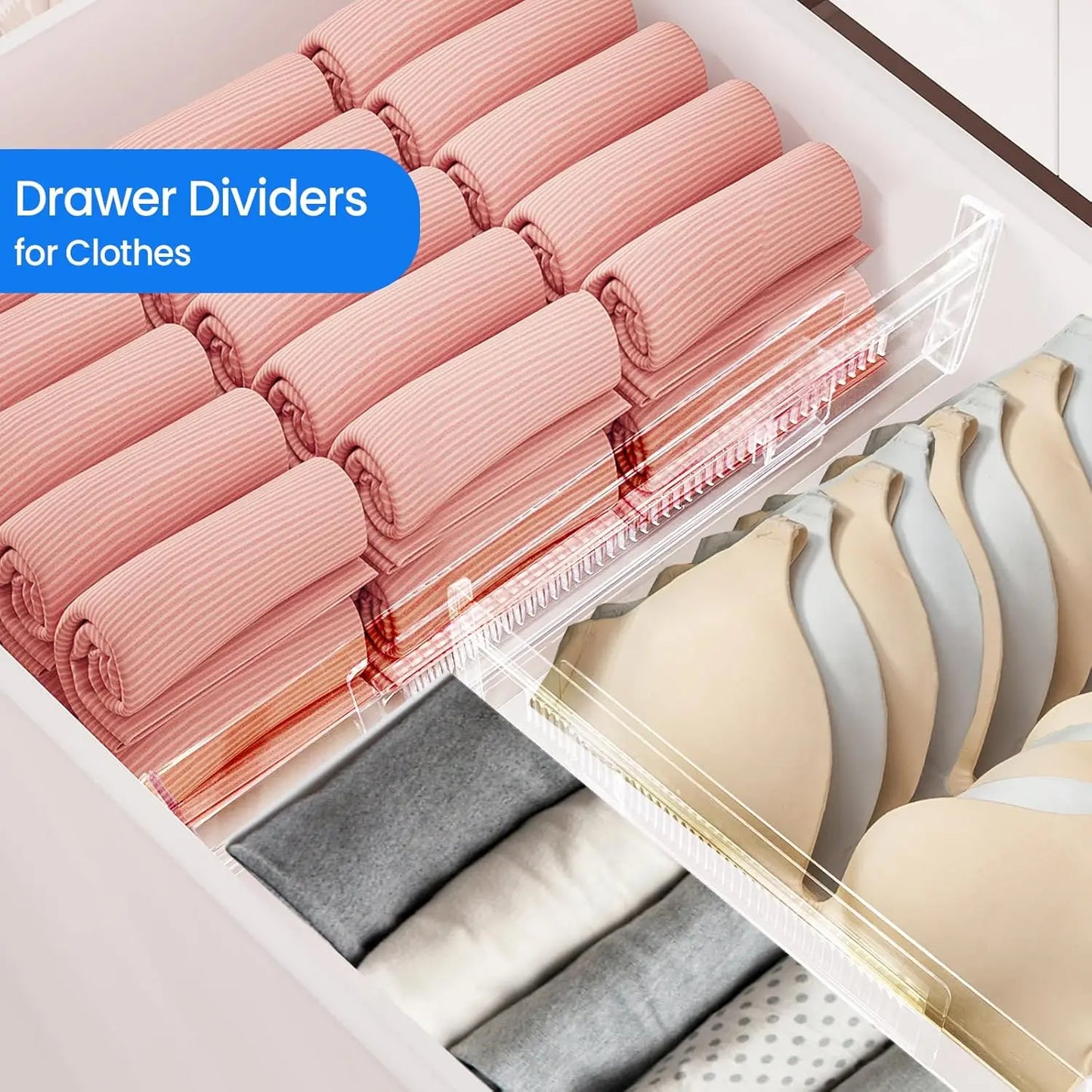 Drawer Dividers 8 Pack, Expandable Drawer Organizer, Suitable For Kitchen, Bedroom, Dresser And Office Storage, Easy to Install