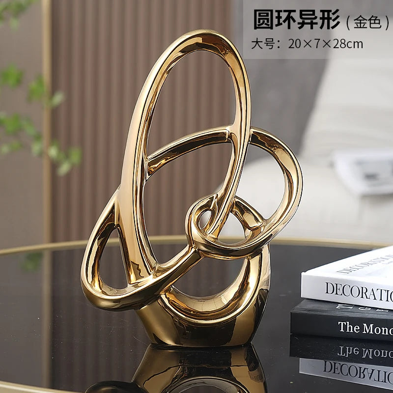 Ring Shaped Ornaments Electroplated Ceramic Sculpture Statue Decoration Furnishing Home Decor Crafts Home Accessories Figurines