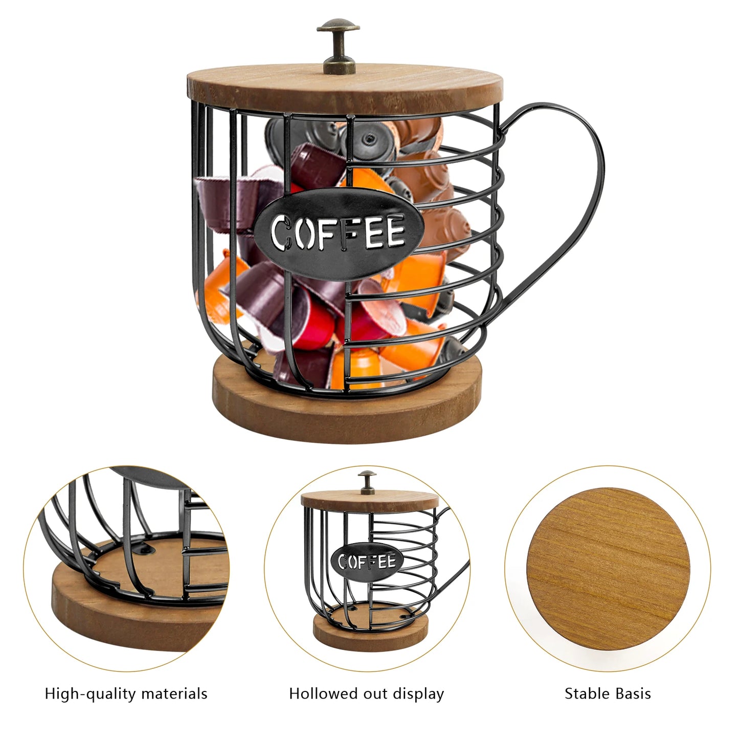 Coffee Pod Holder for K Cups, K Cup Holders for Counter, Mug Shape Coffee Pod Organizer, Coffee Pods Storage Basket for Coffee B
