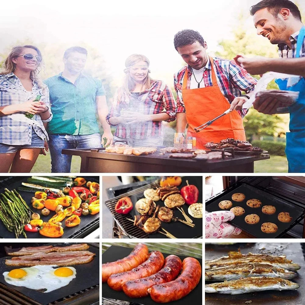 5-10 Pcs BBQ Grill Mat Non-stick Heat Resistant Grill Mat Outdoor Baking Reusable Barbecue Party Mat 40x33cm Grill Accessories