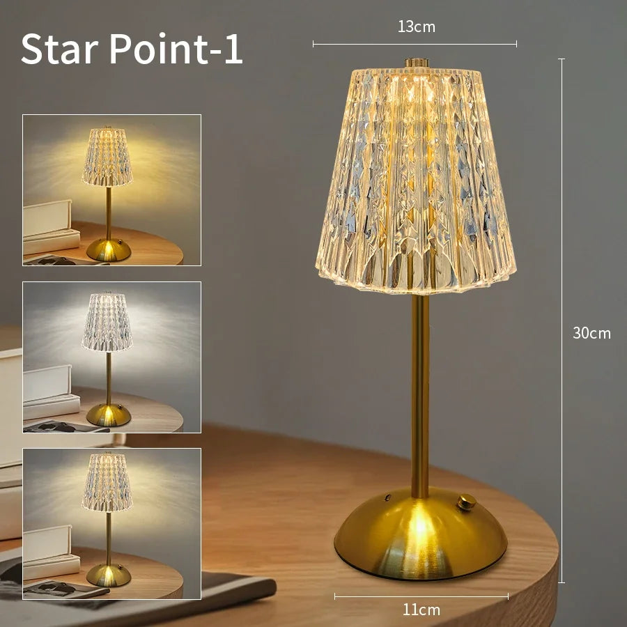 Rechargeable Crystal LED Table Lamp Touch Sensor Dimmable Desktop Nightlight Reading Lamp For Bar Hotel Restaurant Bedroom Decor