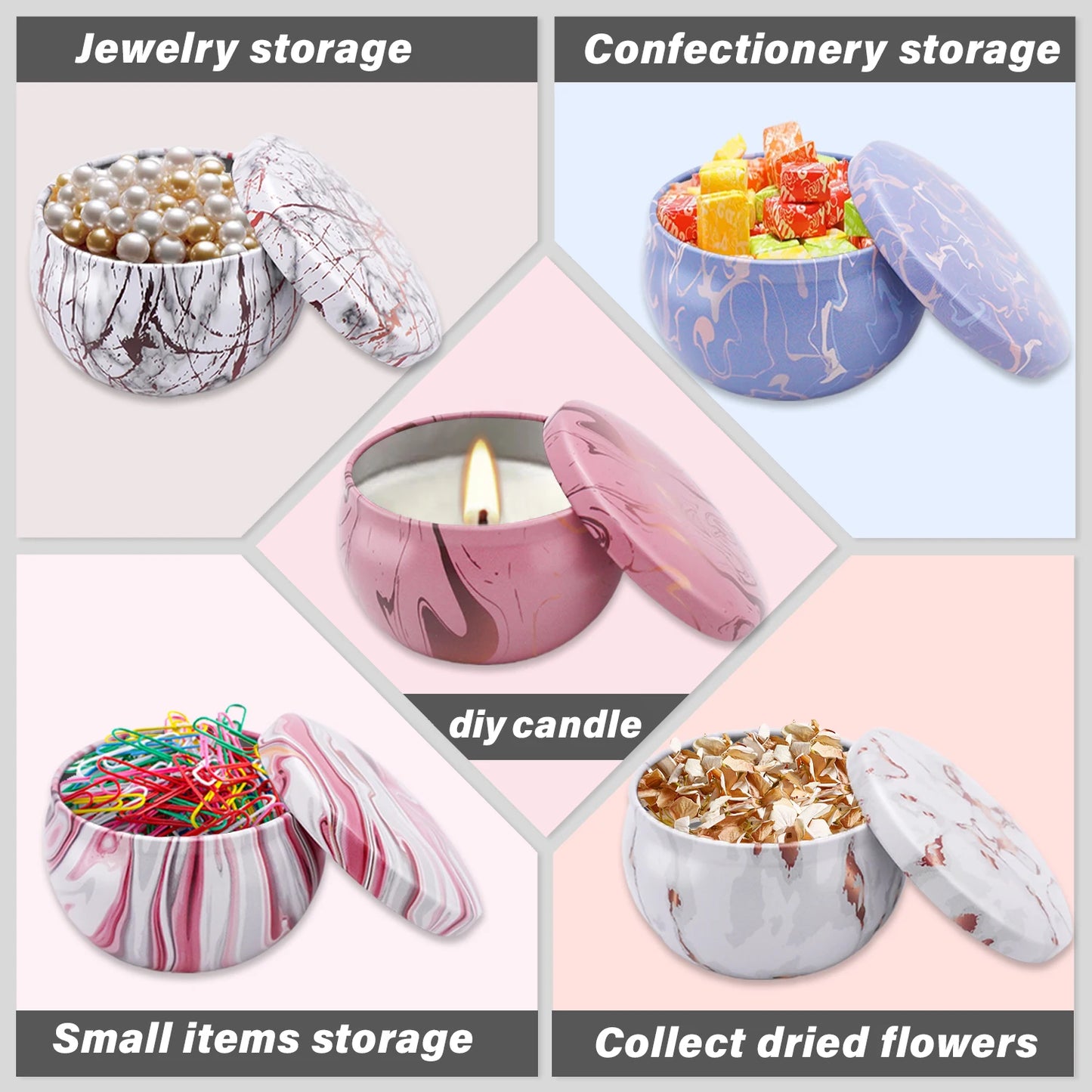 12 Pcs 1.57* 2.36inch (about 4* 6cm) Marble Round Candle Container Mold Container, Reusable Storage, High Temperature Resistance and Easy to Clean.