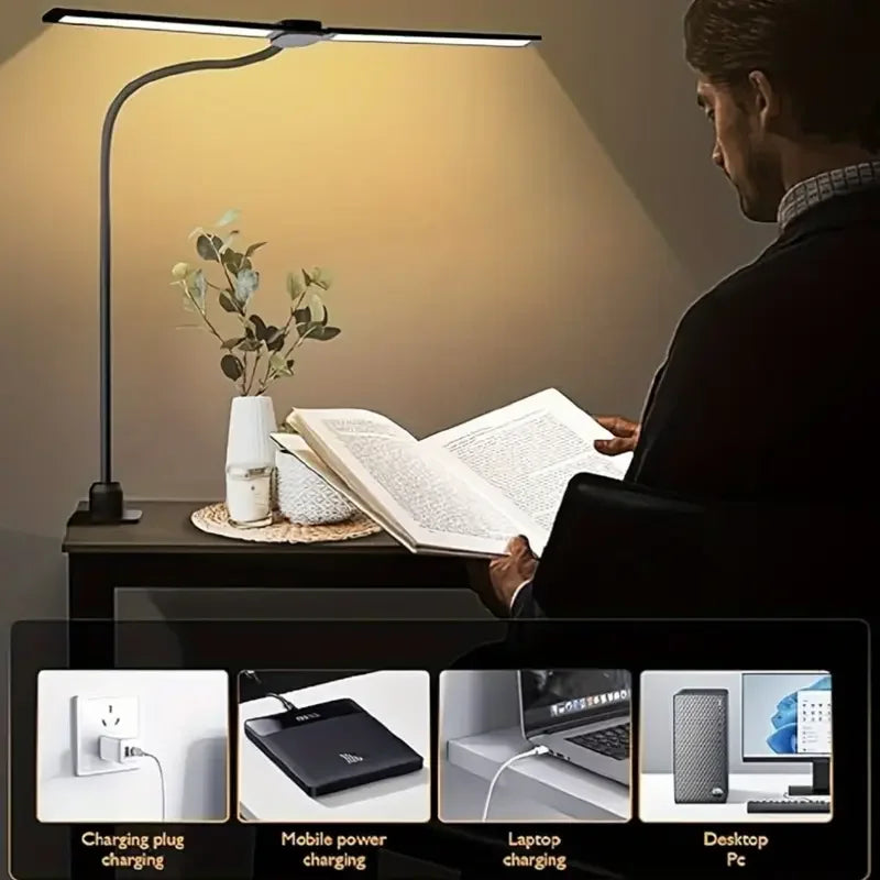 Led Desk Lamp for Office Home Bright Desk Light with Clamp USB Adapter Desk Lamp Stepless Dimming Adjustable Flexible Gooseneck