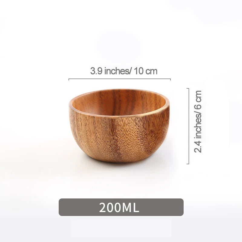 Acacia Wooden Fruit Salad Bowl, Japanese Style Rice Bowl, Single Wooden Ramadan Tableware, Utensils for Kitchen, Wood Soup Bowls