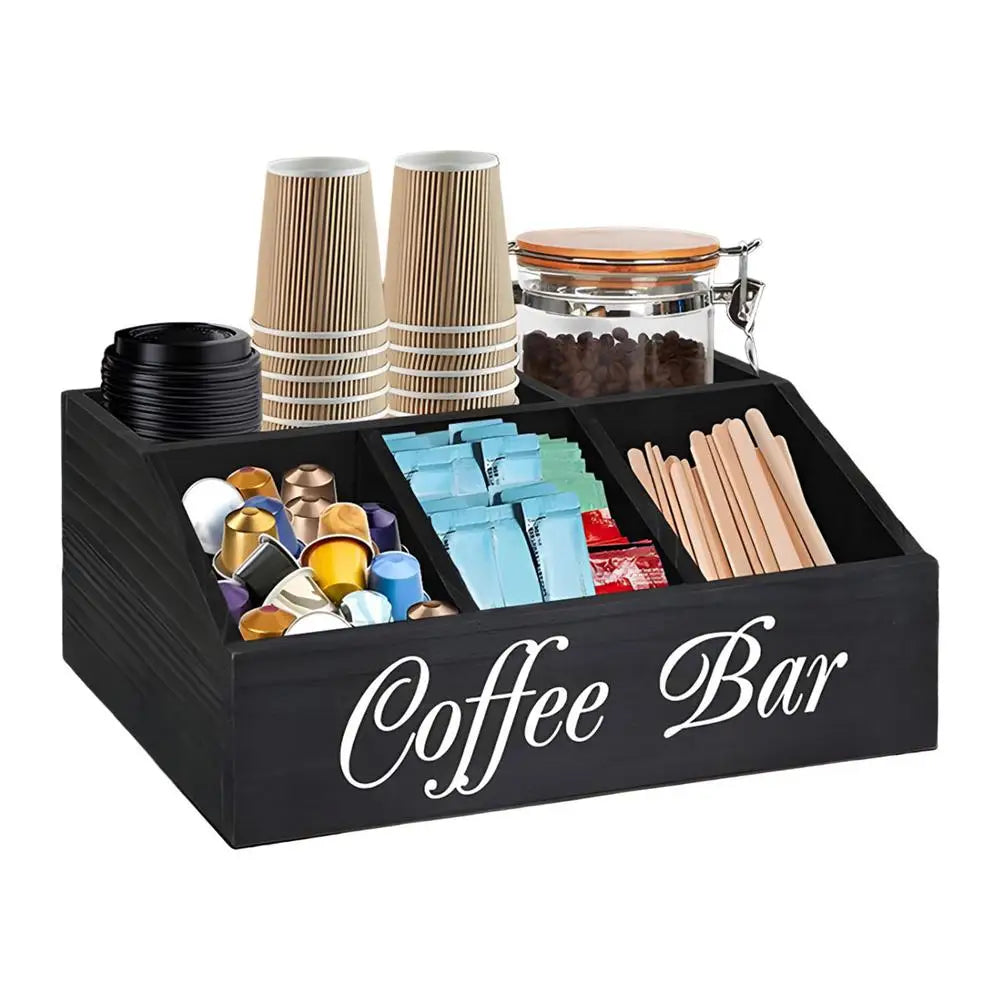 Coffee Tea Holder Basket Countertop Wooden Basket Holder Coffee Station Organizer With Removable Dividers For Home Offices