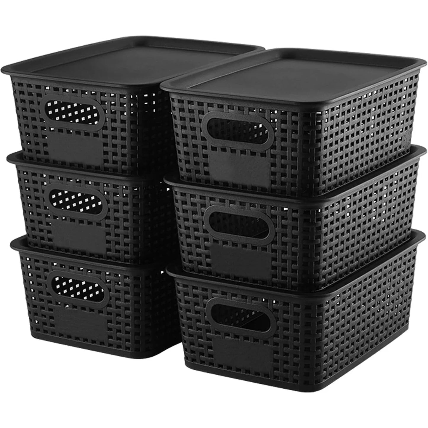 6 Pack Plastic Storage Box Hollowed Out Side Woven Simple Storage Organizer Basket, Home Goods Kitchen Sundry Boxes