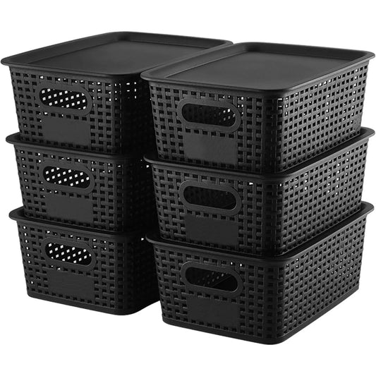 6 Pack Plastic Storage Box Hollowed Out Side Woven Simple Storage Organizer Basket, Home Goods Kitchen Sundry Boxes
