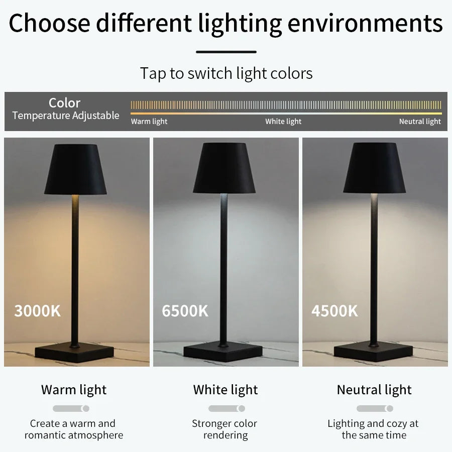 LED Desk Lamp Usb Rechargeable Table Lamp Wireless Touch 3 Color Desktop Night Light Bar Restaurant Creative Ambient Light Decor