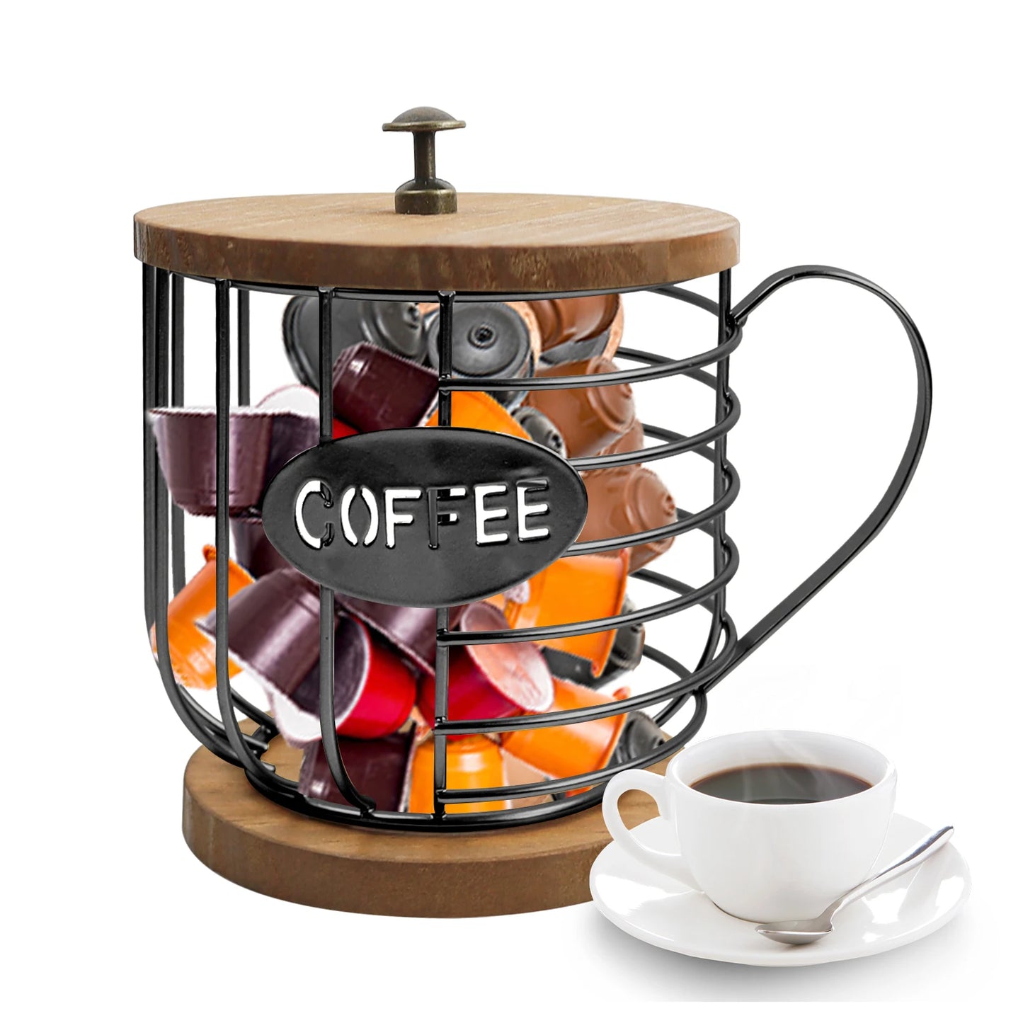 Coffee Pod Holder for K Cups, K Cup Holders for Counter, Mug Shape Coffee Pod Organizer, Coffee Pods Storage Basket for Coffee B