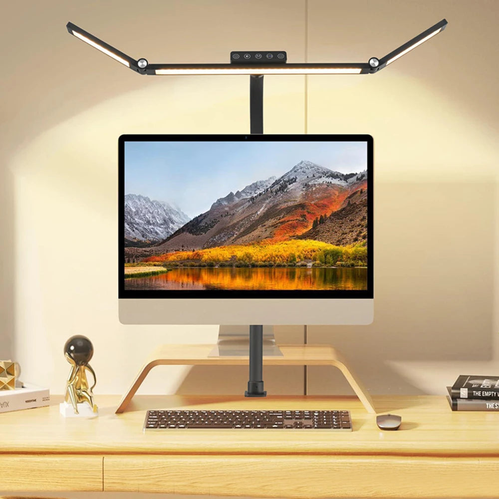 LED Desk Lamp Double Head Steoless Dimming Eye-Caring Home Reading Lights 3 Color Mode Flexible Adjustable PC Office Table Lamps