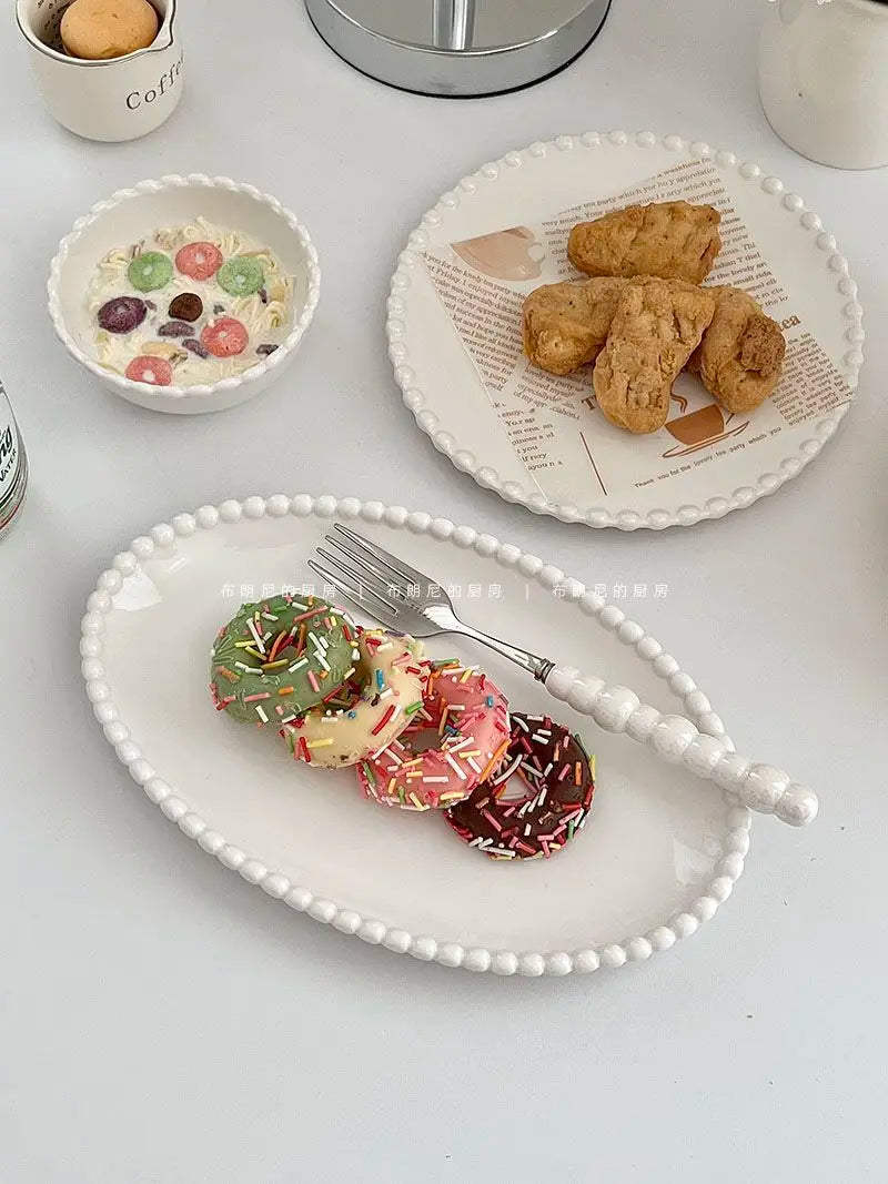French Ins Ceramic Plates Home Pearl Edge Plates Western Cuisine Dish Home Breakfast Plates Steak Oval Household Tableware