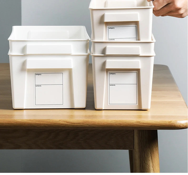 New 4/3PCS Crate Plastic Storage Box with Label Kitchen Basket Home Storage Supplies Desktop Cosmetic Stationery Organizer Boxes