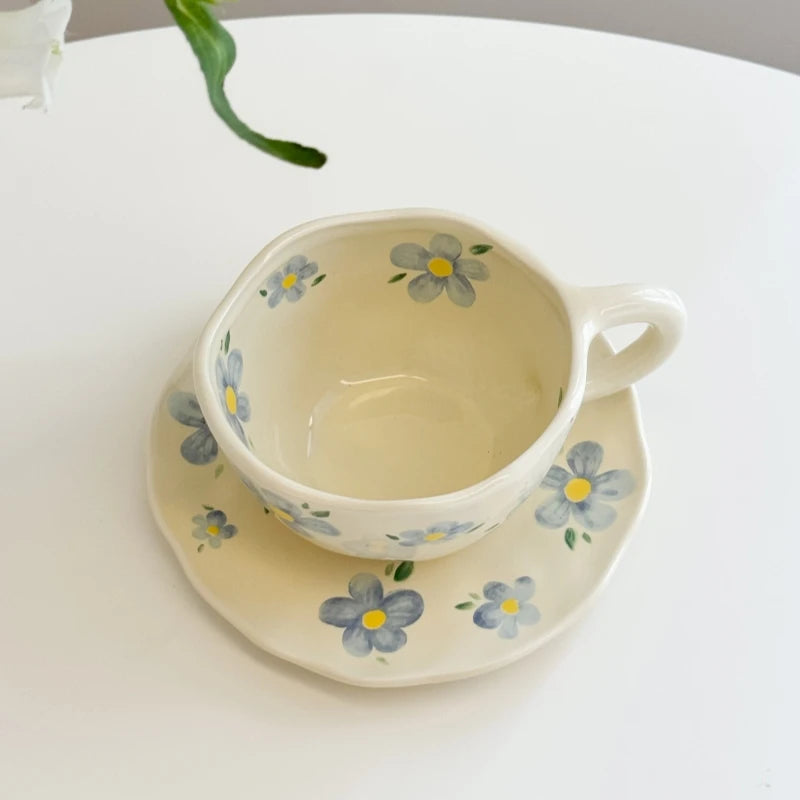 Ceramic Mugs Cute Hand Pinched Irregular Flower Heart Pattern Coffee Cup Ins Style Drinkware Kitchen Breakfast Milk Tea Cups