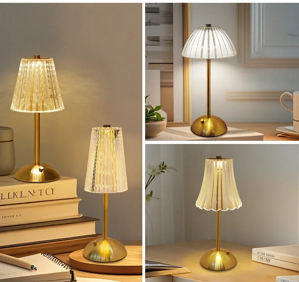 Rechargeable Crystal LED Table Lamp Touch Sensor Dimmable Desktop Nightlight Reading Lamp For Bar Hotel Restaurant Bedroom Decor