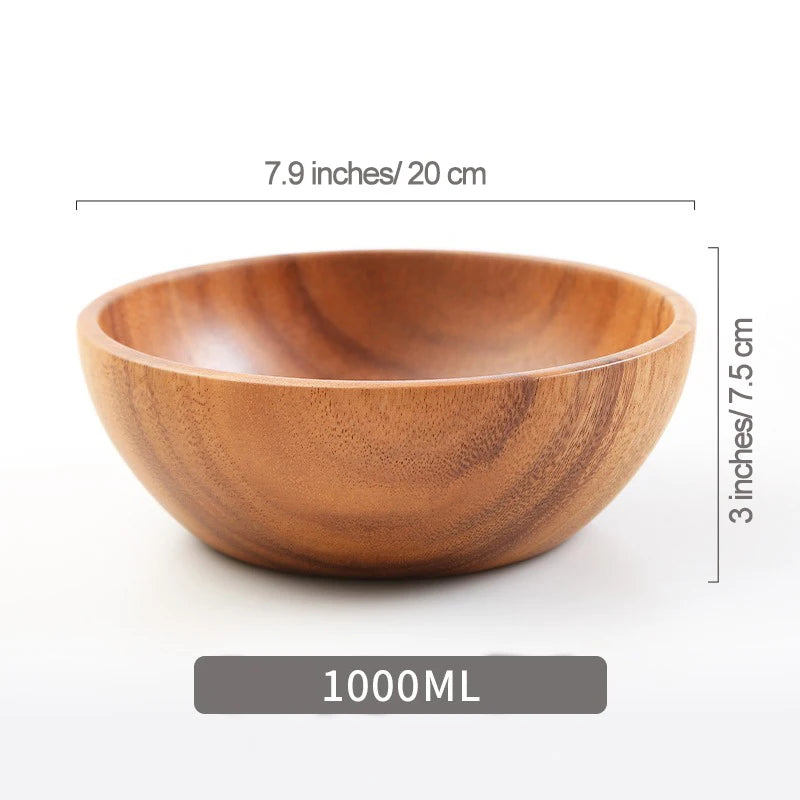 Acacia Wooden Fruit Salad Bowl, Japanese Style Rice Bowl, Single Wooden Ramadan Tableware, Utensils for Kitchen, Wood Soup Bowls
