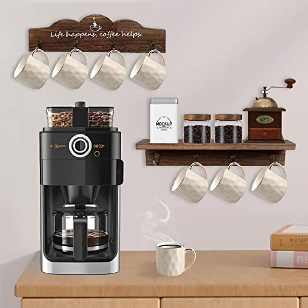 2 Pcs /set Coffee Cup Holder Kitchen Wall for Farmhouse Decorations Coffee Station Office Decor Mug Organizer Mug Display