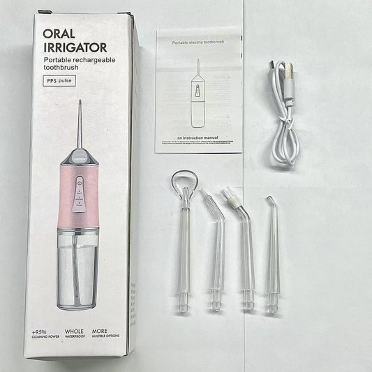 Oral Irrigator Portable Dental Water Flosser USB Rechargeable Water Jet Floss Tooth Pick 4 Jet Tip 220ml 3 Modes Teeth Cleaner