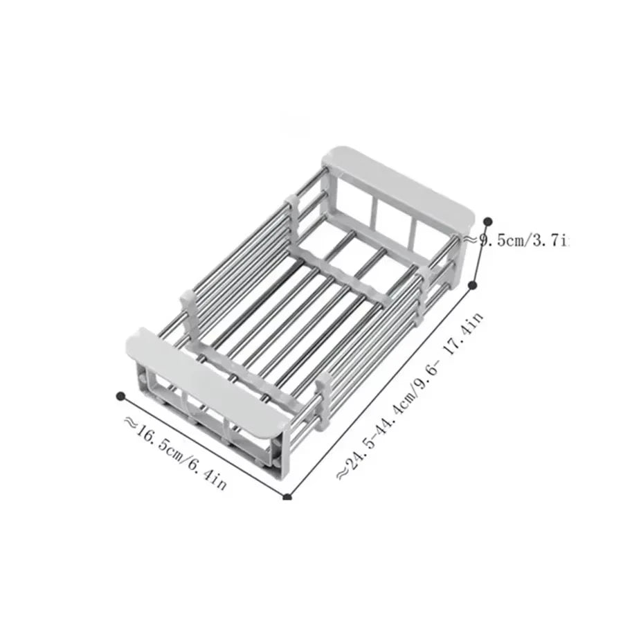 Kitchen Sink Drain Rack Stainless Steel Extendable Dish Drying Rack Drain basket Fruit Vegetable Washing Drainer Storage rack