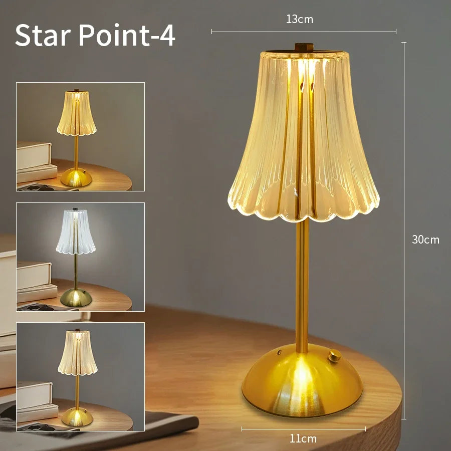 Rechargeable Crystal LED Table Lamp Touch Sensor Dimmable Desktop Nightlight Reading Lamp For Bar Hotel Restaurant Bedroom Decor