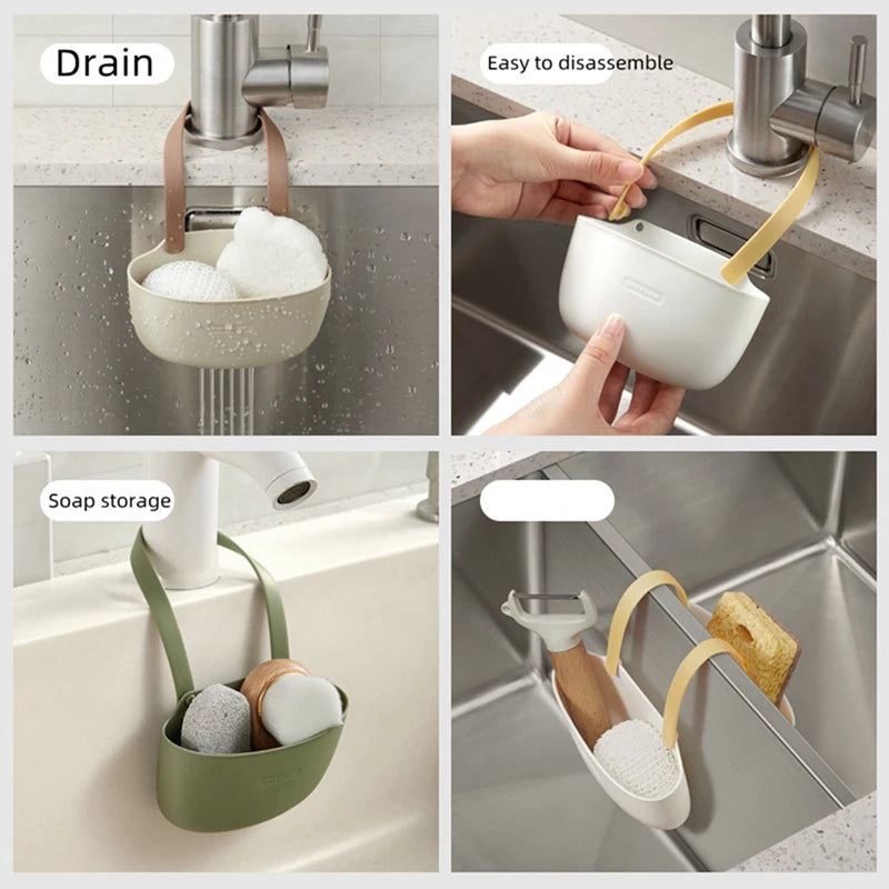 Kitchen Sink Sponges Soap Holder Bathroom Dish Drain Water Basket Storage Drying Rack Accessories Organizer