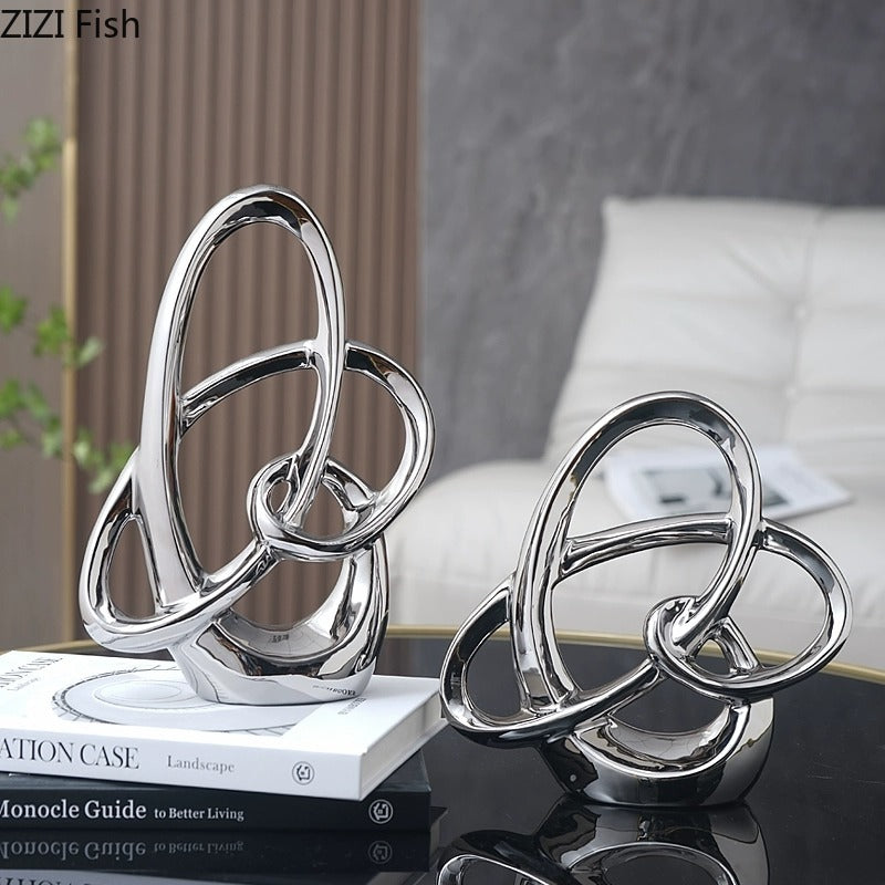 Ring Shaped Ornaments Electroplated Ceramic Sculpture Statue Decoration Furnishing Home Decor Crafts Home Accessories Figurines