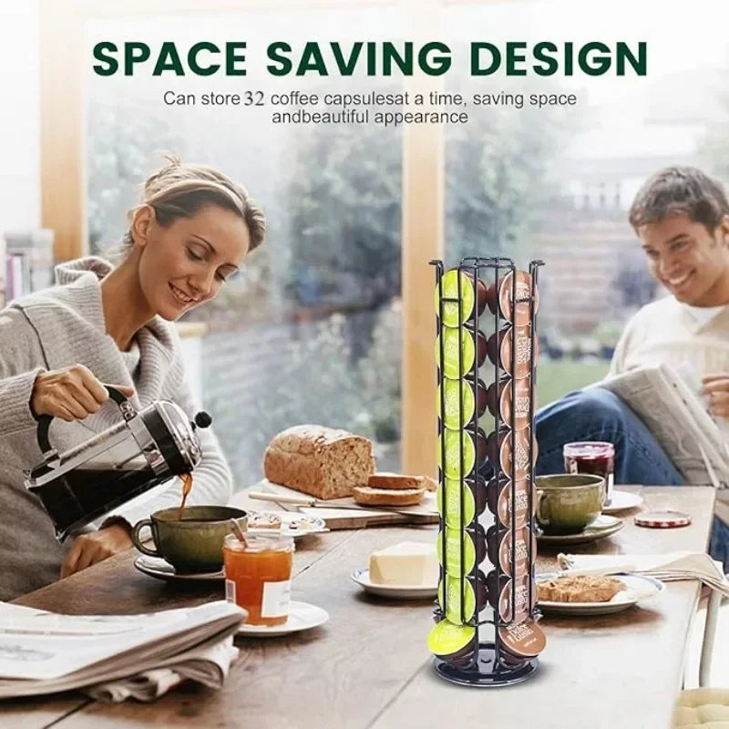 Holds 32 Pieces Coffee Capsule Holder Rotatable Coffee Capsule Stand Stylish Metal Coffee Storage Holder Home Kitchen Cafe Use