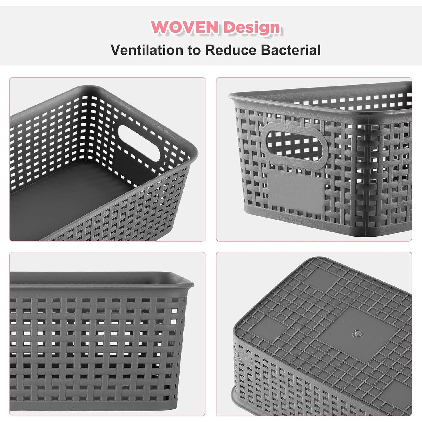6 Pack Plastic Storage Box Hollowed Out Side Woven Simple Storage Organizer Basket, Home Goods Kitchen Sundry Boxes