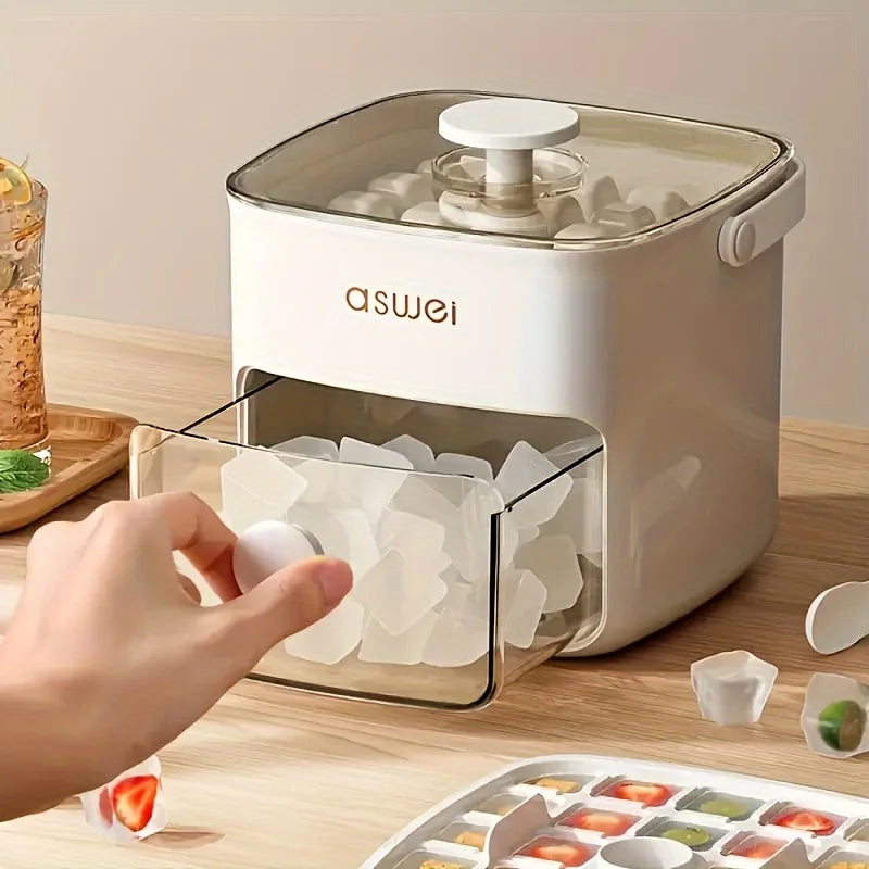 48-Cube Ice Maker with Easy Press Cap - Double Layer, Press Portable Design, Household Ice Storage Ice Box
