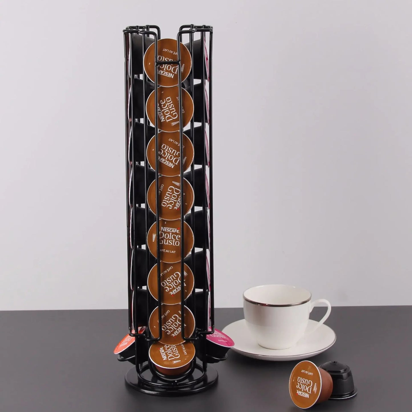 Holds 32 Pieces Coffee Capsule Holder Rotatable Coffee Capsule Stand Stylish Metal Coffee Storage Holder Home Kitchen Cafe Use