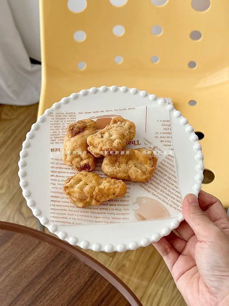 French Ins Ceramic Plates Home Pearl Edge Plates Western Cuisine Dish Home Breakfast Plates Steak Oval Household Tableware