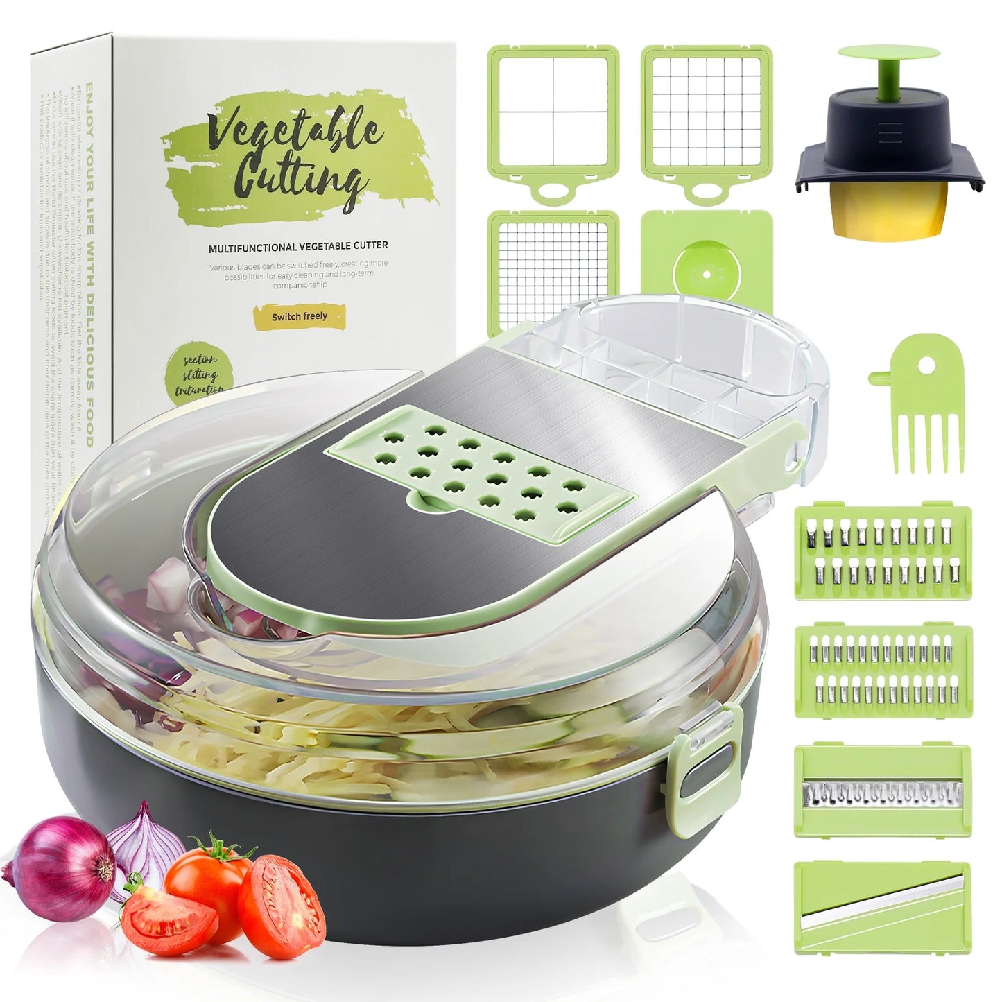 Vegetable Chopper, Multifunctional 12-In-1 Veggie Chopper with 7 Blades, Onion Chopper Food Chopper Vegetable Slicer Cutter Dicer
