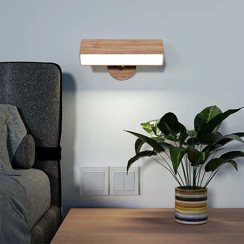 Rechargeable LED Wall Sconce – Cordless Wooden Light for Cozy Modern Spaces