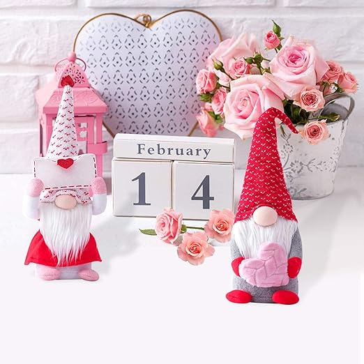 2 PCS Valentines Day Gnome Plush Decorations - Mr and Mrs Handmake Scandinavian Tomte for Valentine's Day, Table Elf Gnomes Decor, Stuffed Plushie Decor, Sweet Valentines Day Gifts