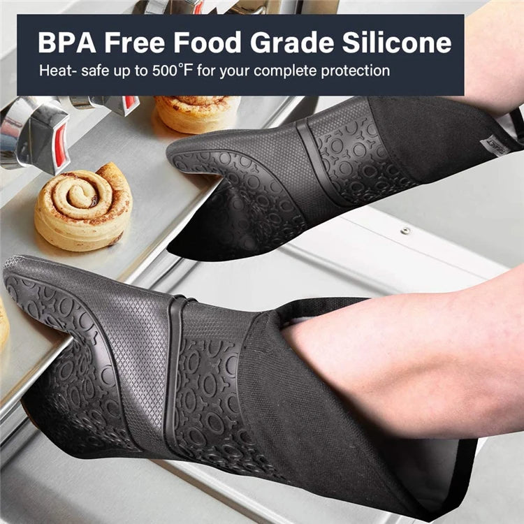 LMETJMA 6Pcs Extra Long Oven Mitts and Pot Holders Sets Heat Resistant Silicone Cooking Gloves Hot Pads Potholders KC0419