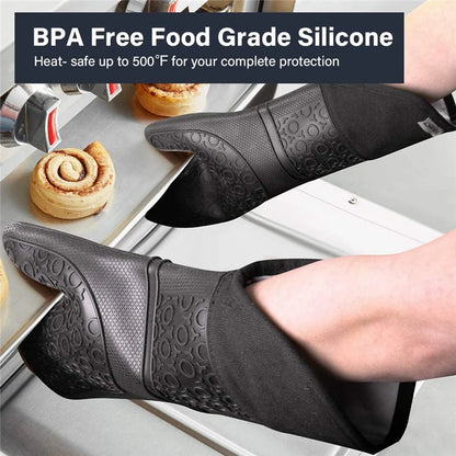 LMETJMA 6Pcs Extra Long Oven Mitts and Pot Holders Sets Heat Resistant Silicone Cooking Gloves Hot Pads Potholders KC0419