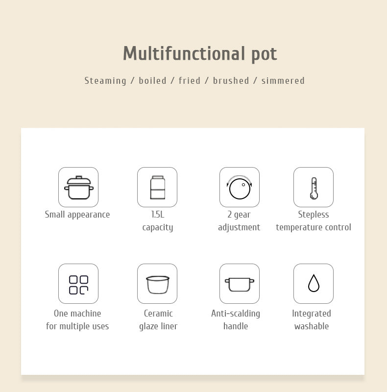 Multi-function Mini Cookers Electric Cooking Boiling Pot Electric Heat Pan Dormitory Household 1-2 People Electric Rice Cookers